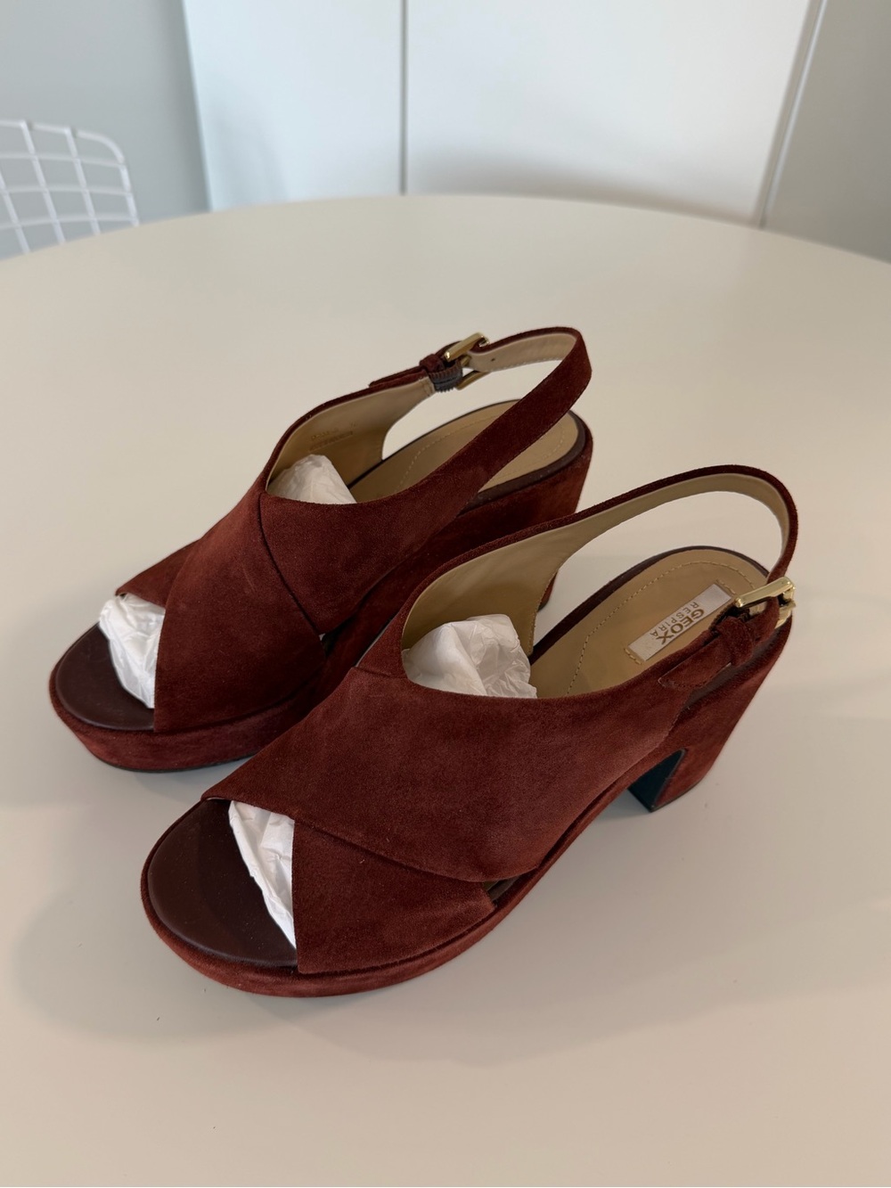 Geox Women's Suede Platform Slingback Heels in Burgundy Wine Red - Picture 6 of 12